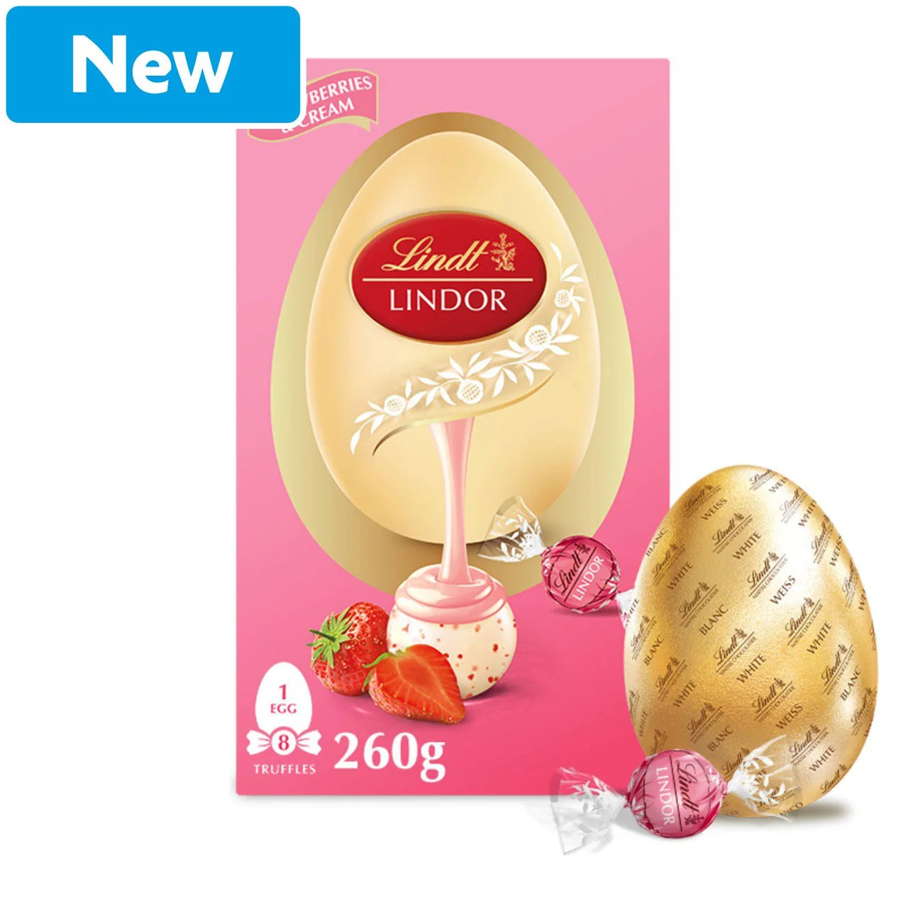 Lindt Lindor Fehércsokoládé Tojás Eper-Tejszín Trüffelekkel 260 gramm
