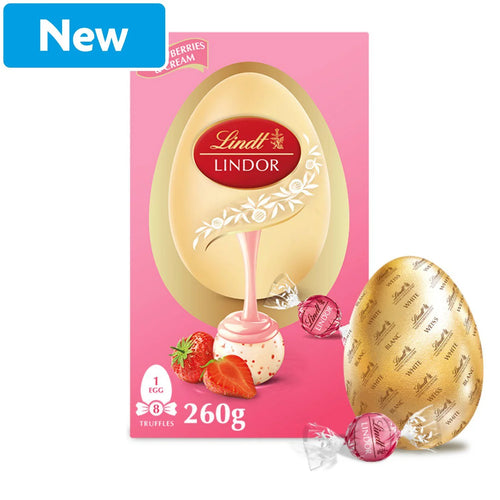 Lindt Lindor Fehércsokoládé Tojás Eper-Tejszín Trüffelekkel 260 gramm